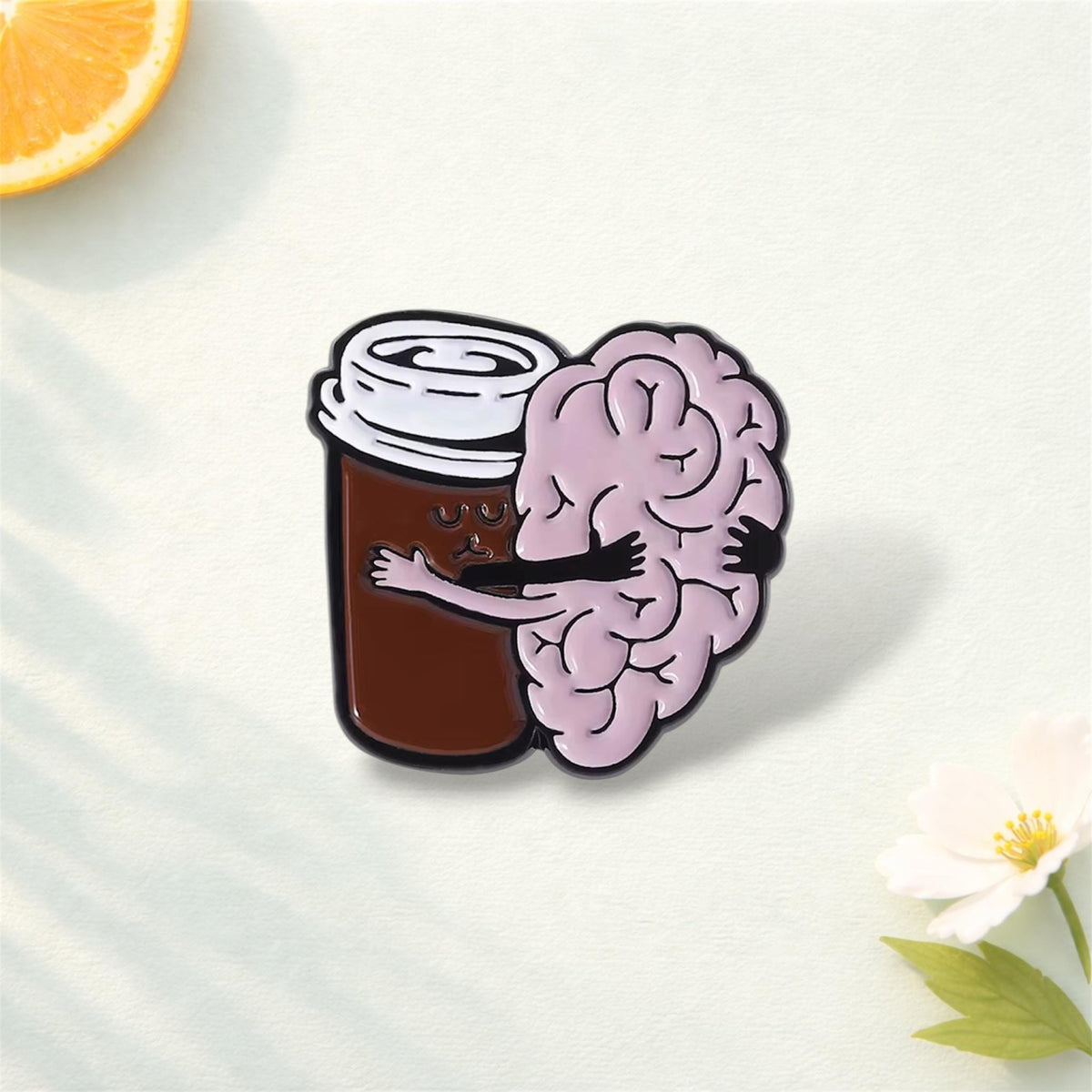 Coffee Is Key to Survival Enamel Pin Cartoon Brain and Cup Brooch Lapel Badge Jewelry Gift for Coffee Lovers