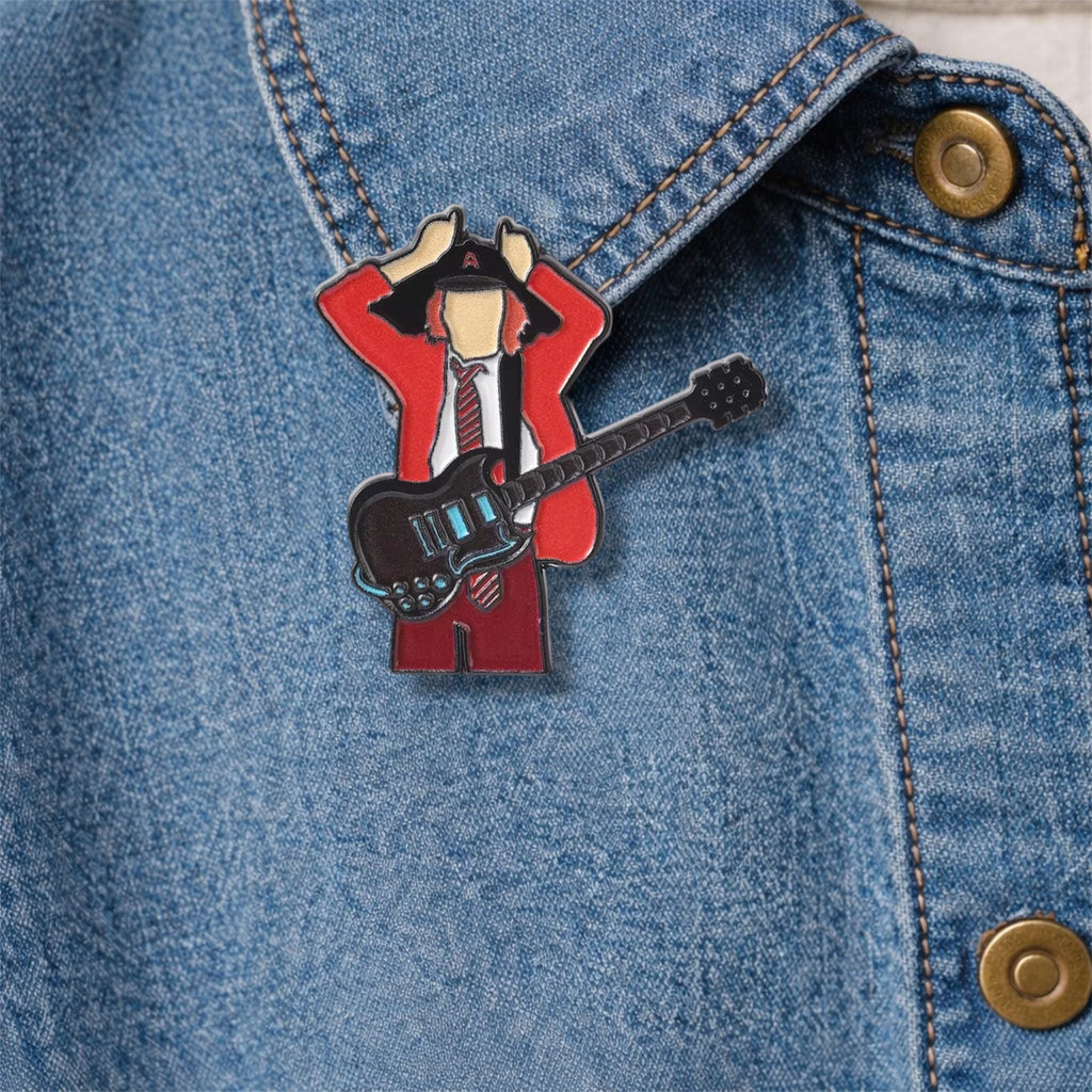 Hard Rock Schoolboy Enamel Pin – Red Guitar Music Hand Gesture Brooch – Retro Rock Band Style Lapel Badge – Music Lover Jewelry Gift