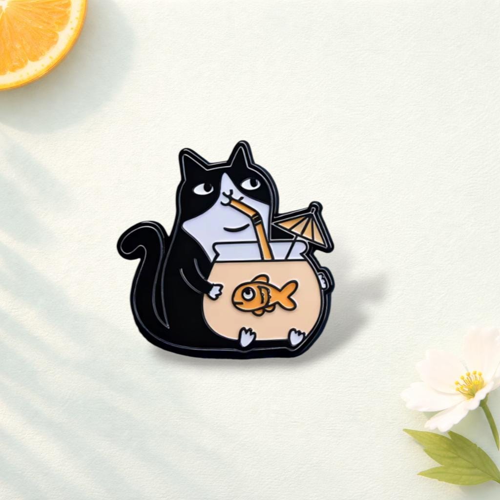 Cute Kitten Enamel Pin Cartoon Cat Brooch Mushroom Lapel Pin Kawaii Animal Jewelry Backpack Hat Jacket Clothing Gift for Cat Lovers