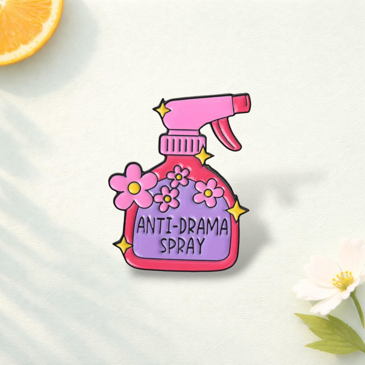 Anti Drama Spray Enamel Pin Funny Anxiety Relief Badge Cute Spray Bottle Brooch Sarcastic Gift Lapel Pin Novelty Jewelry