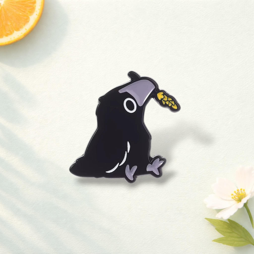 Cute Black Crow Enamel Pin Flower Wreath Raven Brooch Gothic Bird Badge Nature Jewelry Gift Lapel Pin Fashion Accessory Friends