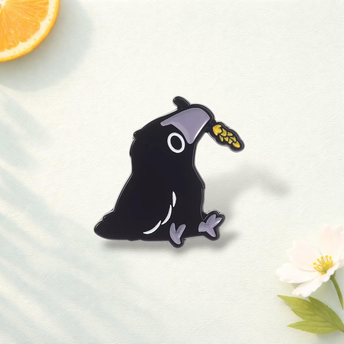 Cute Black Crow Enamel Pin Flower Wreath Raven Brooch Gothic Bird Badge Nature Jewelry Gift Lapel Pin Fashion Accessory Friends