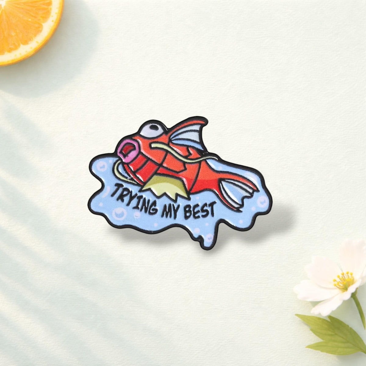 Magikarp Enamel Pin Trying My Best Funny Fish Badge Anime Gamer Gift Meme Brooch Kawaii Pokemon Inspired Lapel Pin Jewelry