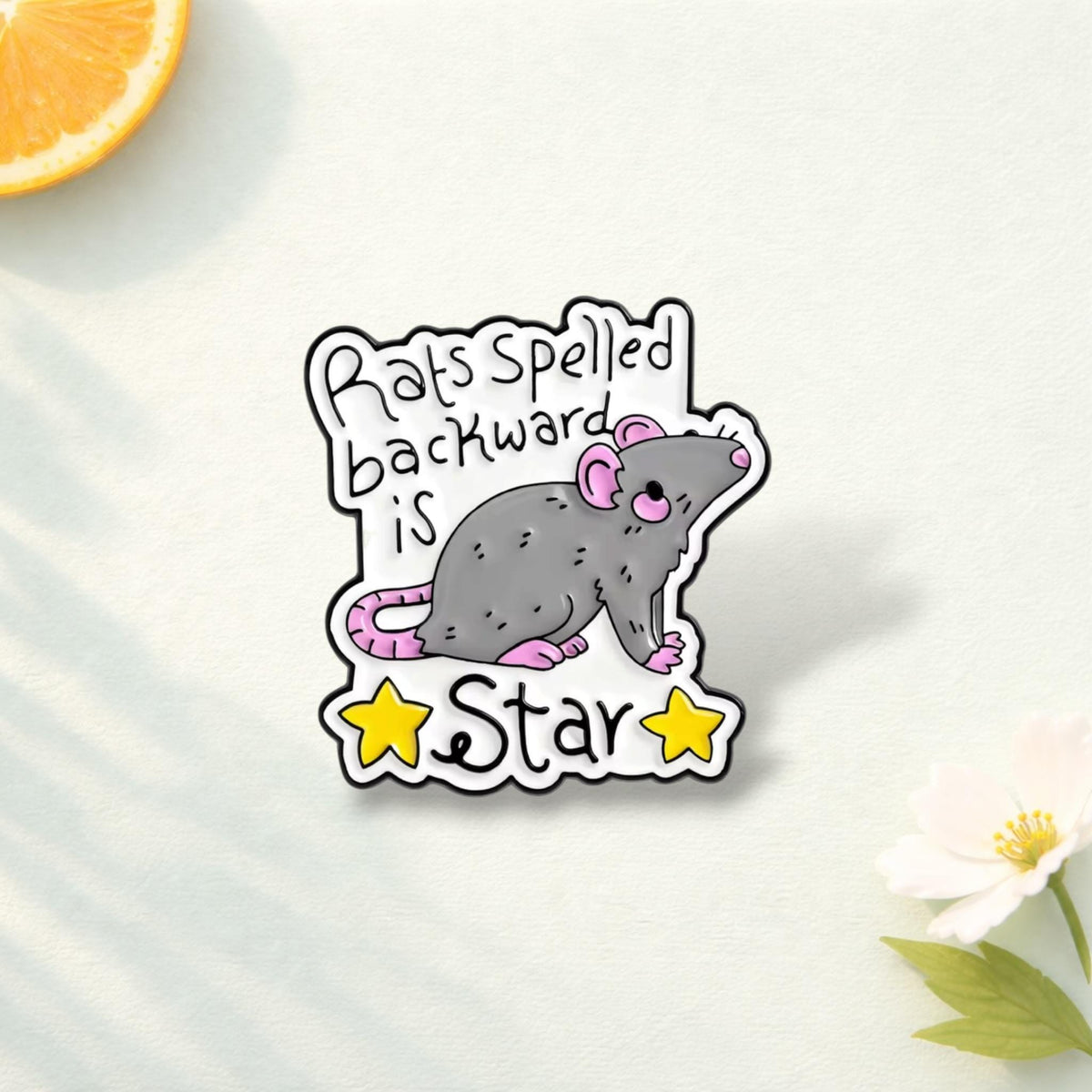 Rats Spelled Backwards Is Star Enamel Pin Funny Mouse Quote Cute Rodent Brooch Pink Ear Gray Animal Lapel Badge Jewelry Gift