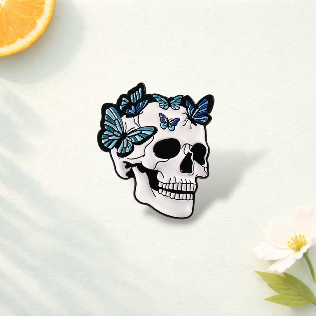 Butterfly Skeleton Enamel Pin Halloween Punk Skull Butterfly Brooch Metal Lapel Badge Jewelry Backpack Gift for Friends
