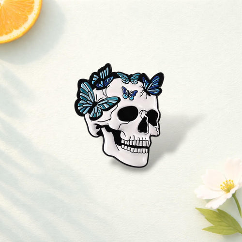 Butterfly Skeleton Enamel Pin Halloween Punk Skull Butterfly Brooch Metal Lapel Badge Jewelry Backpack Gift for Friends