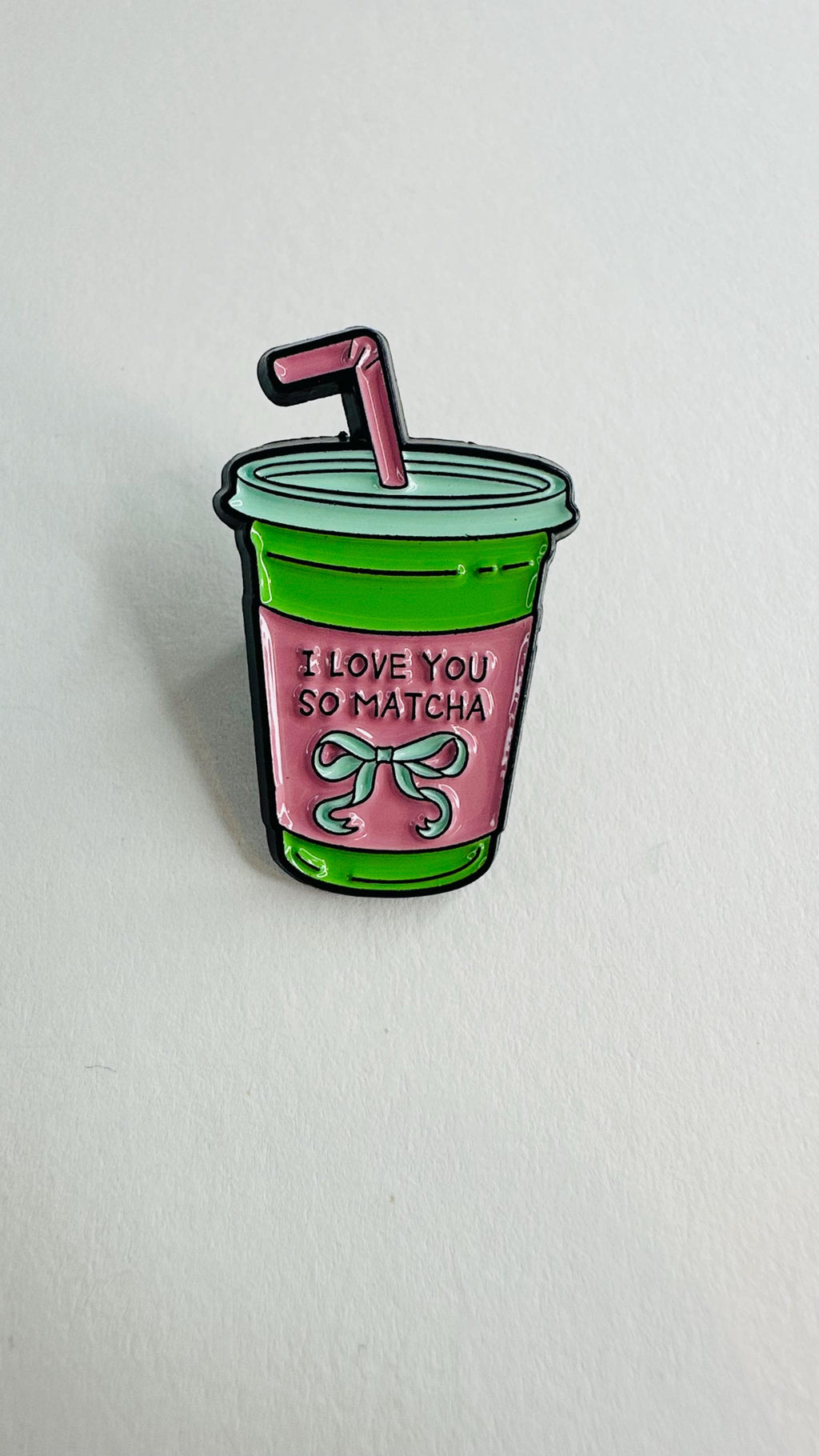 Matcha Girlie Enamel Pin – “I Love You So Matcha” Brooch – Cute Tea Lover Badge