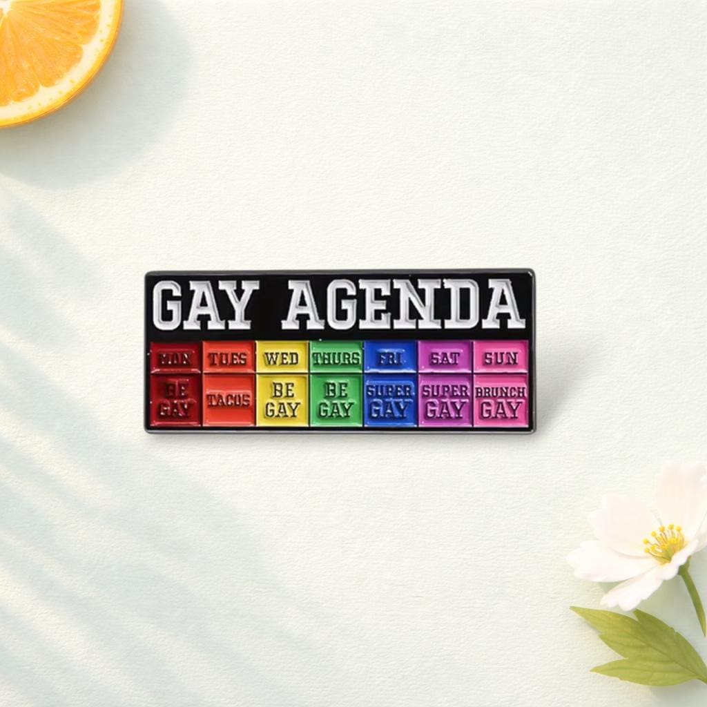 LGBTQ Colorful Pride Pin Funny Brooch "GAY AGENDA" Lesbian Bisexual Transgender Clothes