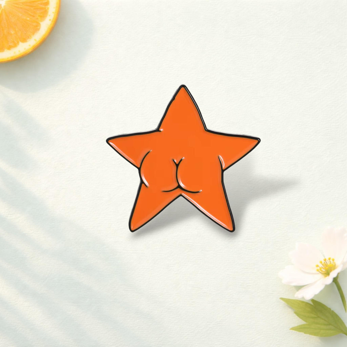 Funny Orange Star Butt Enamel Pin Meme Badge Quirky Star Brooch Humor Gift Kawaii Backpack Jacket Accessory Lapel Pin