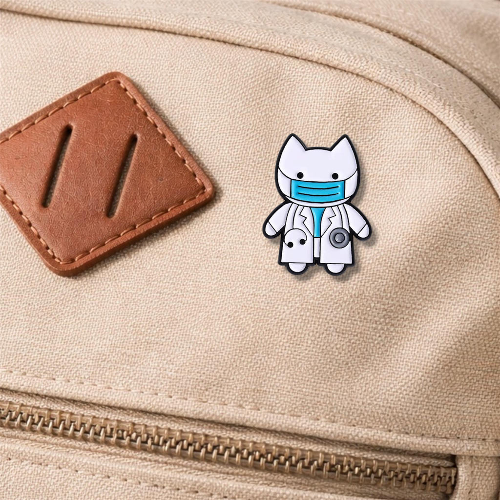 Medical Cat Enamel Pin – Cute Kitten in Doctor Coat Brooch – Funny Nurse Doctor Cat Lapel Badge – Veterinary & Healthcare Gift Jewelry
