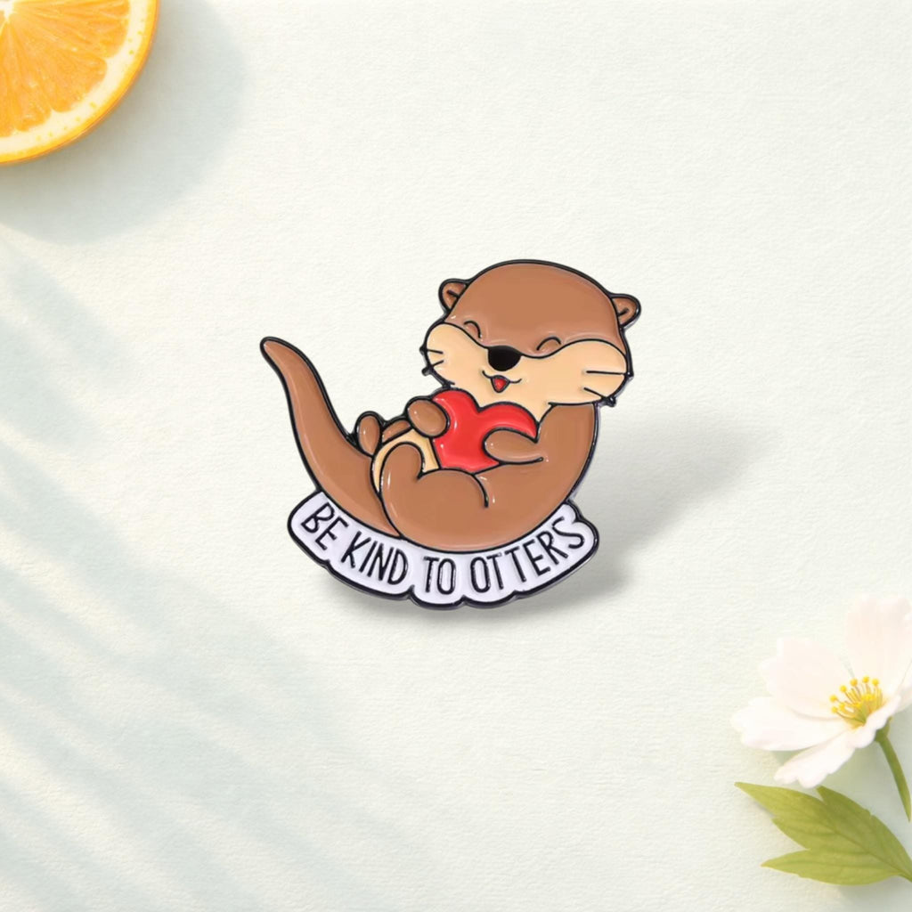 Cute Animals Enamel Pins Custom BE KIND TO otters Brooches Lapel Badges toad otters dog turtle Jewelry Gift for Kids Friends
