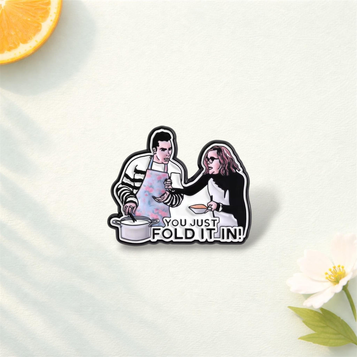 Fold in the Cheese Enamel Pin – Funny Classic Sitcom Quote Brooch – “You Just Fold It In” Meme Lapel Badge – TV Comedy Jewelry Gift