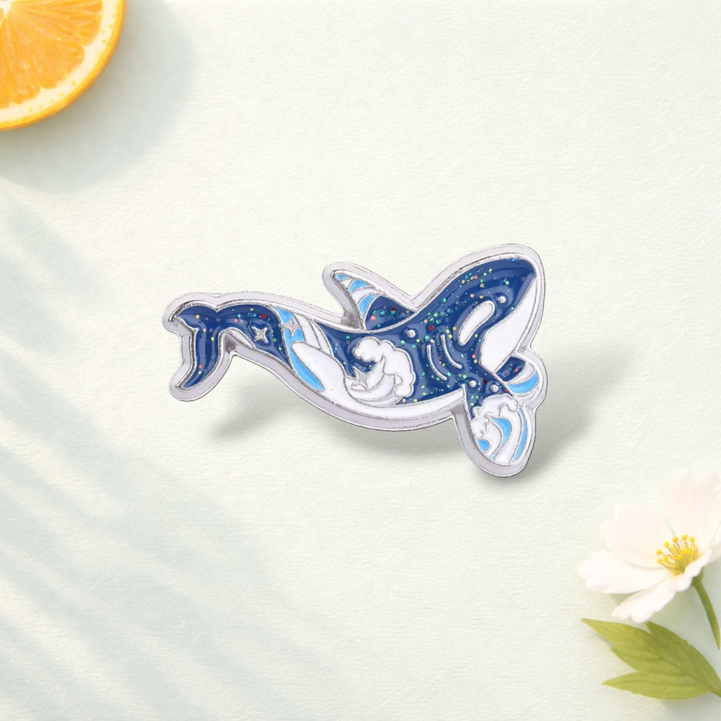 Glitter Starry Ocean Animal Enamel Pin Whale Orca Seahorse Brooch Cute Sea Life Badge Backpack Decoration Gift