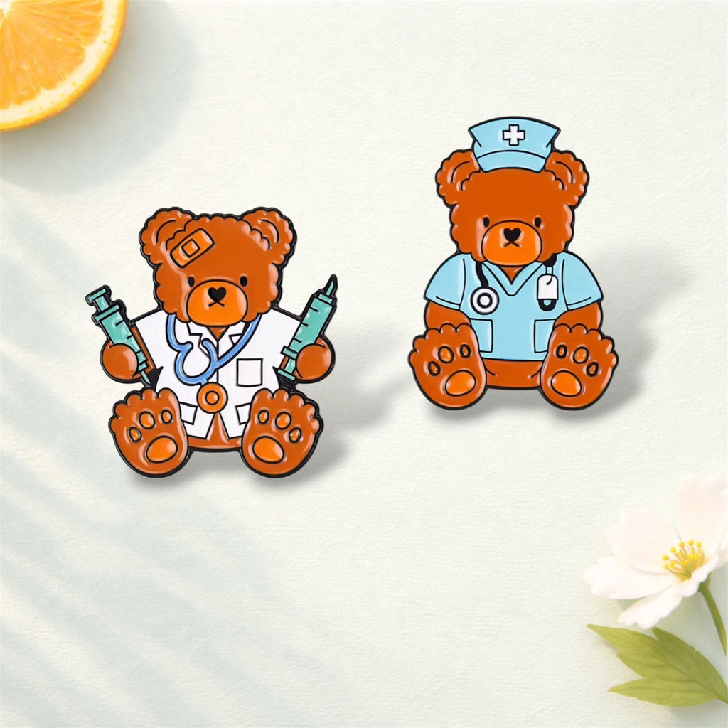 Doctor Nurse Teddy Bear Enamel Pins Medical Uniform Stethoscope Syringe Animal Lapel Brooch