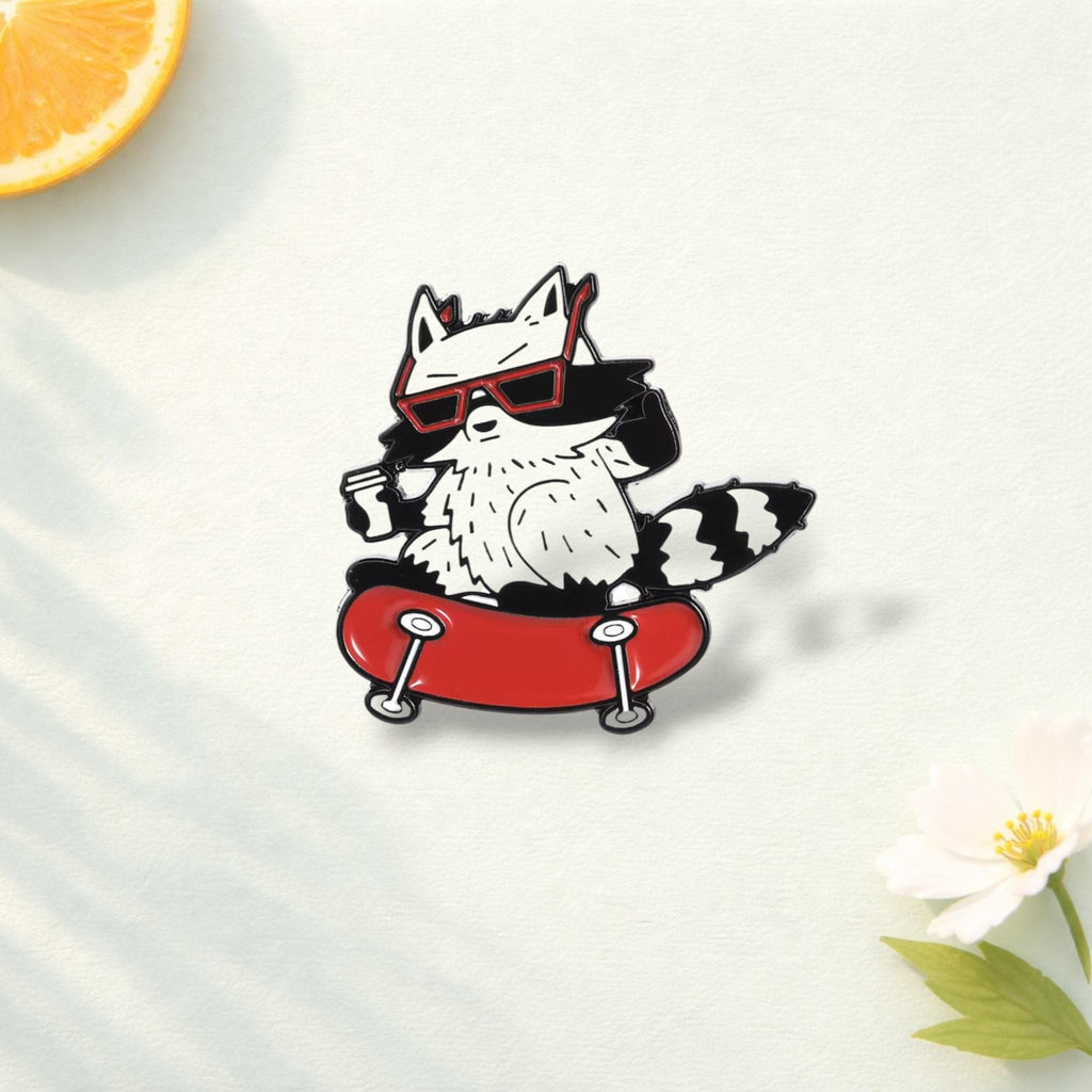 Raccoon Skateboard Enamel Pin Funny Animal Sports Badge Boxing Raccoon Brooch Skate Lover Gift Lapel Pin Jewelry Backpack