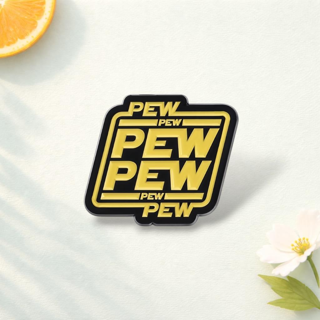 Pew Pew Cartoon Enamel Pin Funny Text Brooch Cute Meme Lapel Badge Fashion Accessories Gift Jewelry