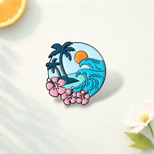 ALOHA Hawaii License Plate Enamel Pin Island Scenery Shark Brooch Lapel Badge Backpack Jewelry Gift for Friends