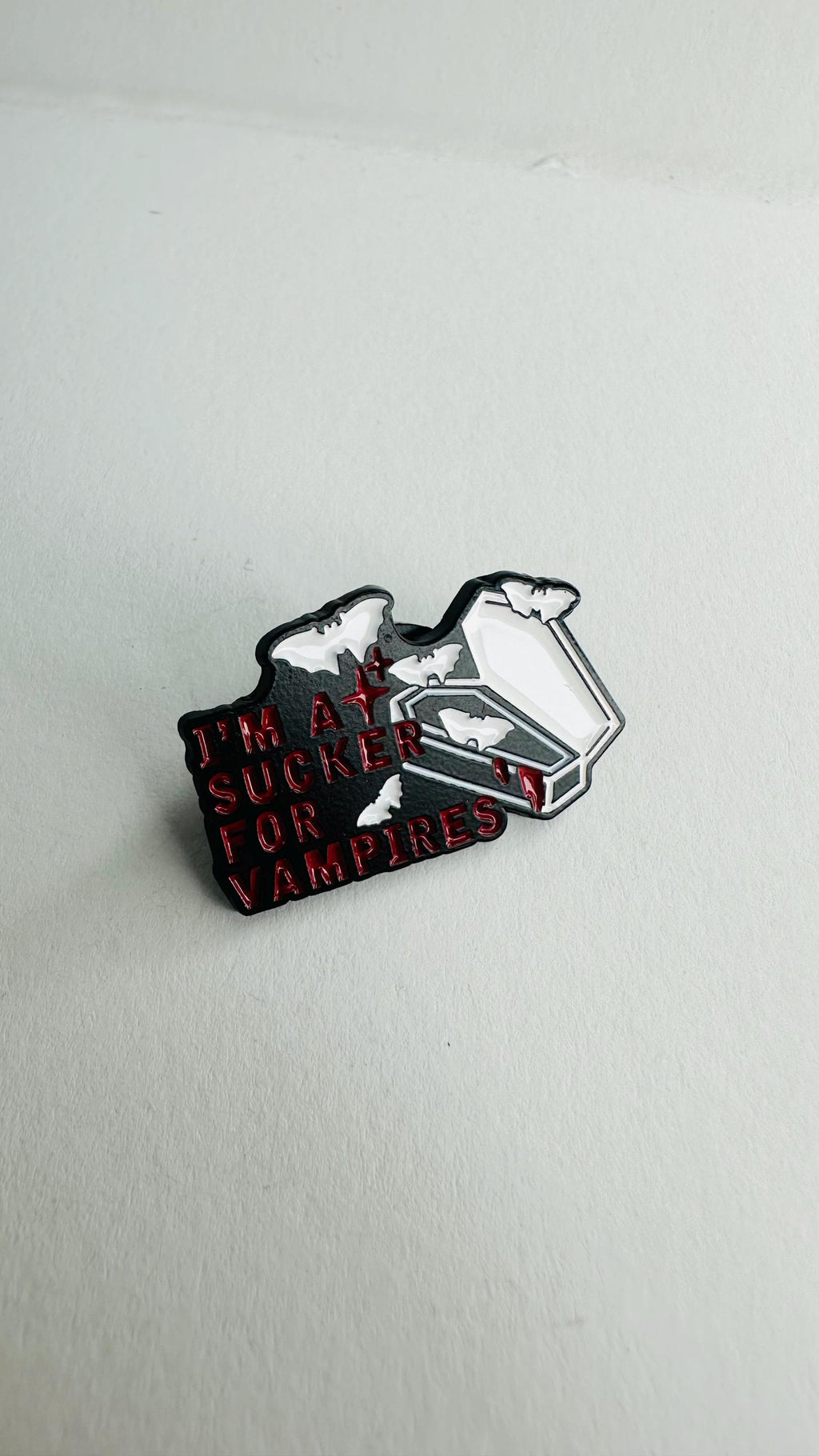 I Am a Sucker for Vampires Enamel Pin Halloween Bat Brooch Horror Movie Inspired Badge Gothic Lapel Pin Gift for Friends