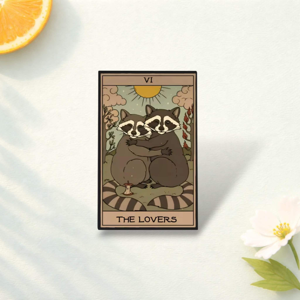 Cartoon Raccoon Tarot Enamel Pin Punk The Lovers Judgement Brooch Gothic Animal Badge Halloween Jewelry Gift Lapel Pin