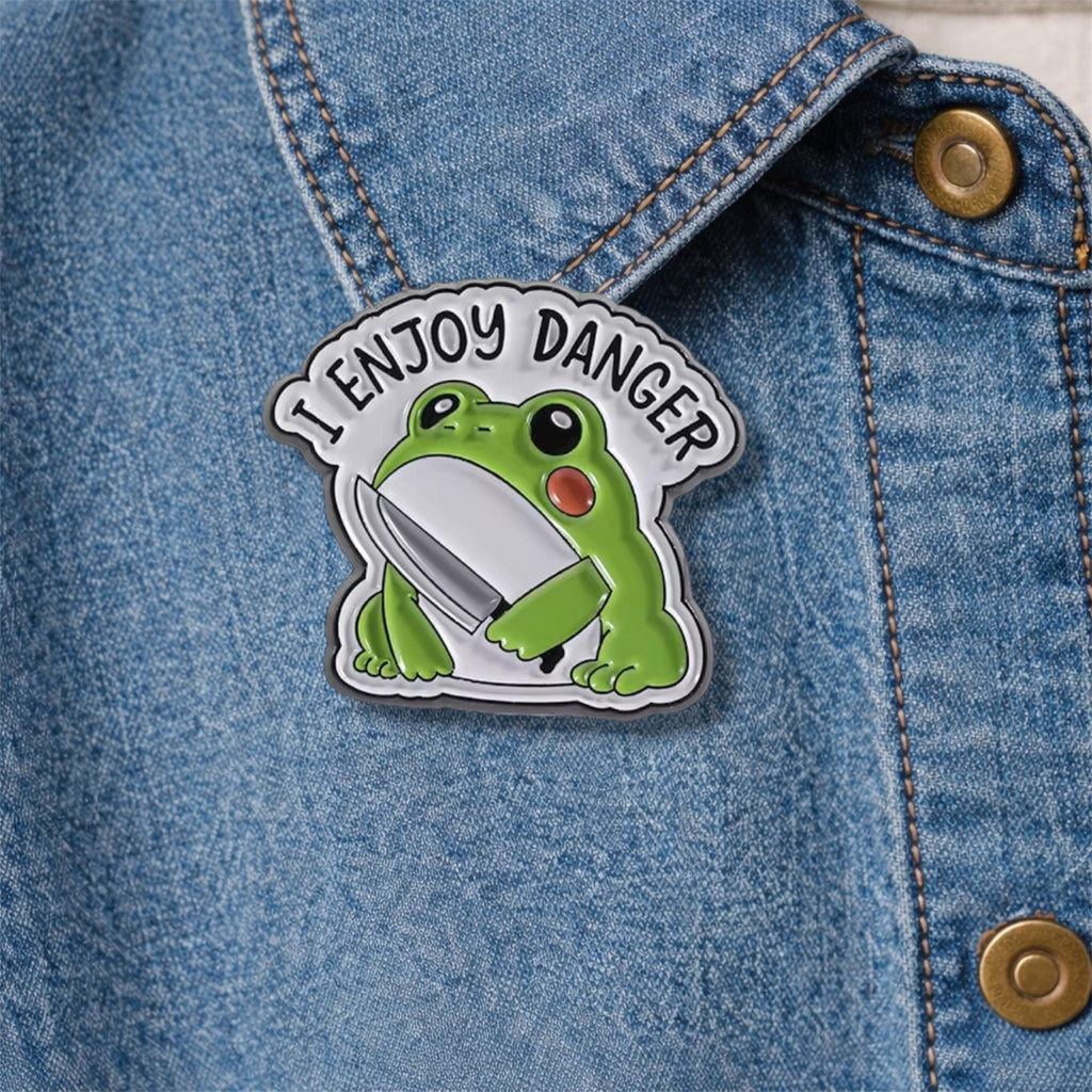 I Enjoy Danger Enamel Pin Cartoon Animal Holding Dagger Brooch Backpack Lapel Badge Jewelry Gift