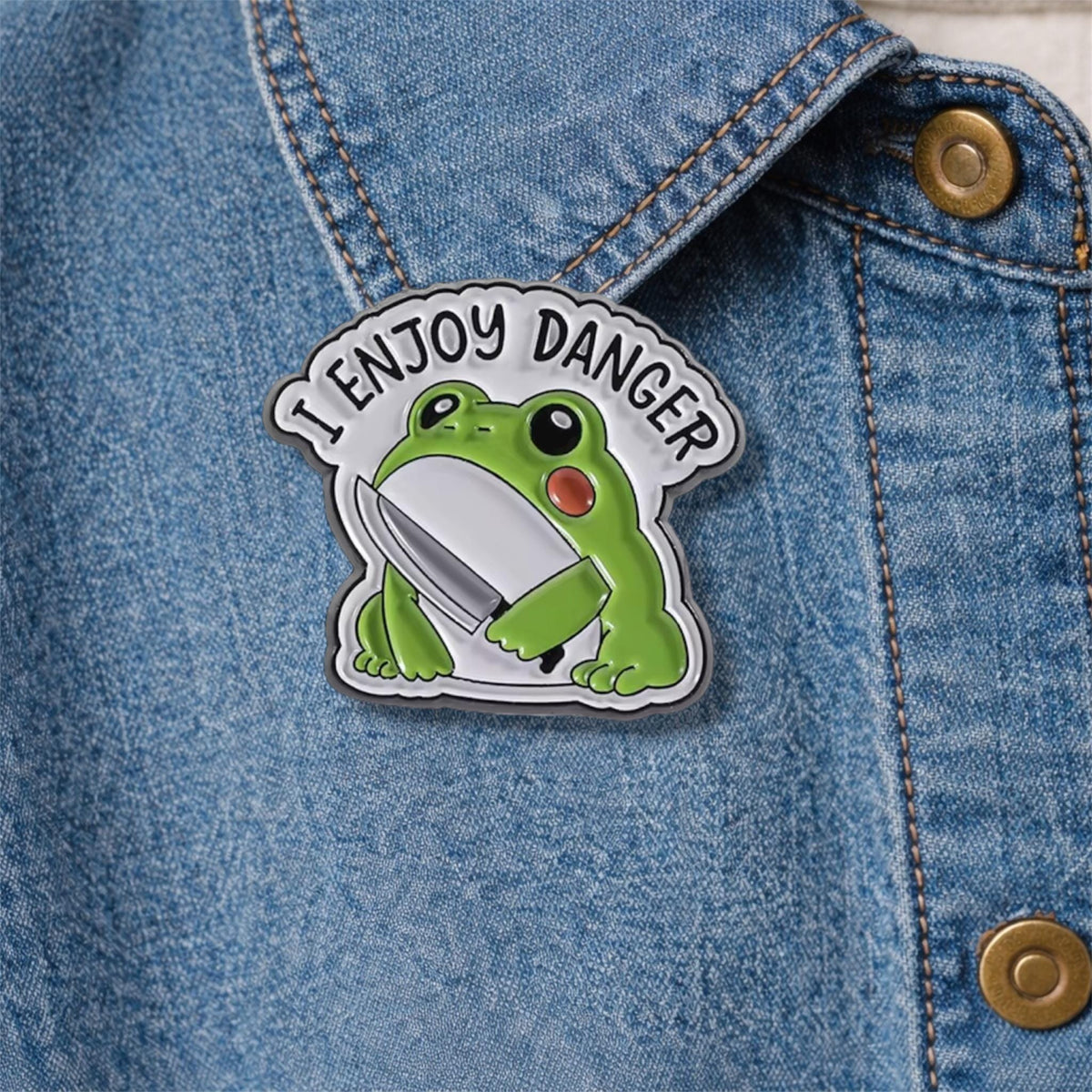 I Enjoy Danger Enamel Pin Cartoon Animal Holding Dagger Brooch Backpack Lapel Badge Jewelry Gift