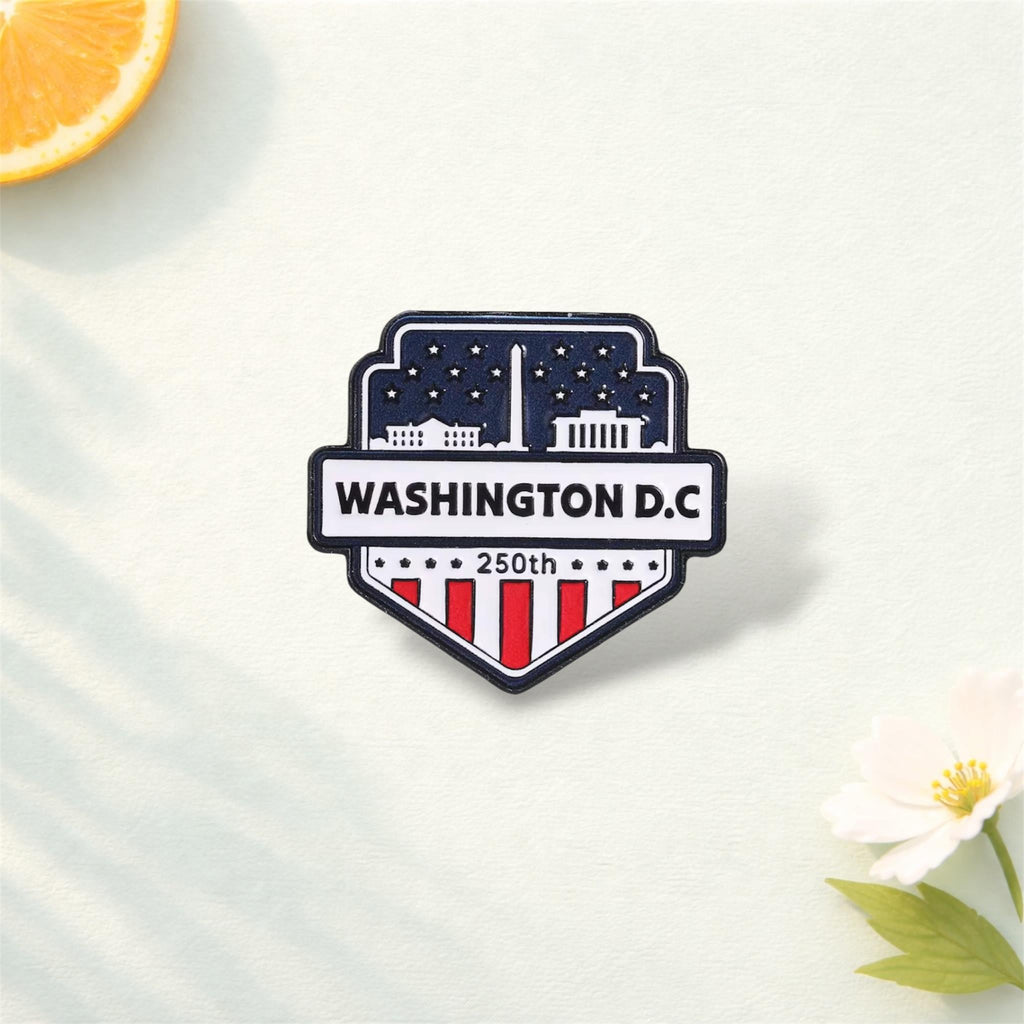 Washington D.C. Travel Enamel Pin Set – “I Love D.C.” Postage Stamp Metal Badge – City Landmark Souvenir Lapel Brooch Gift