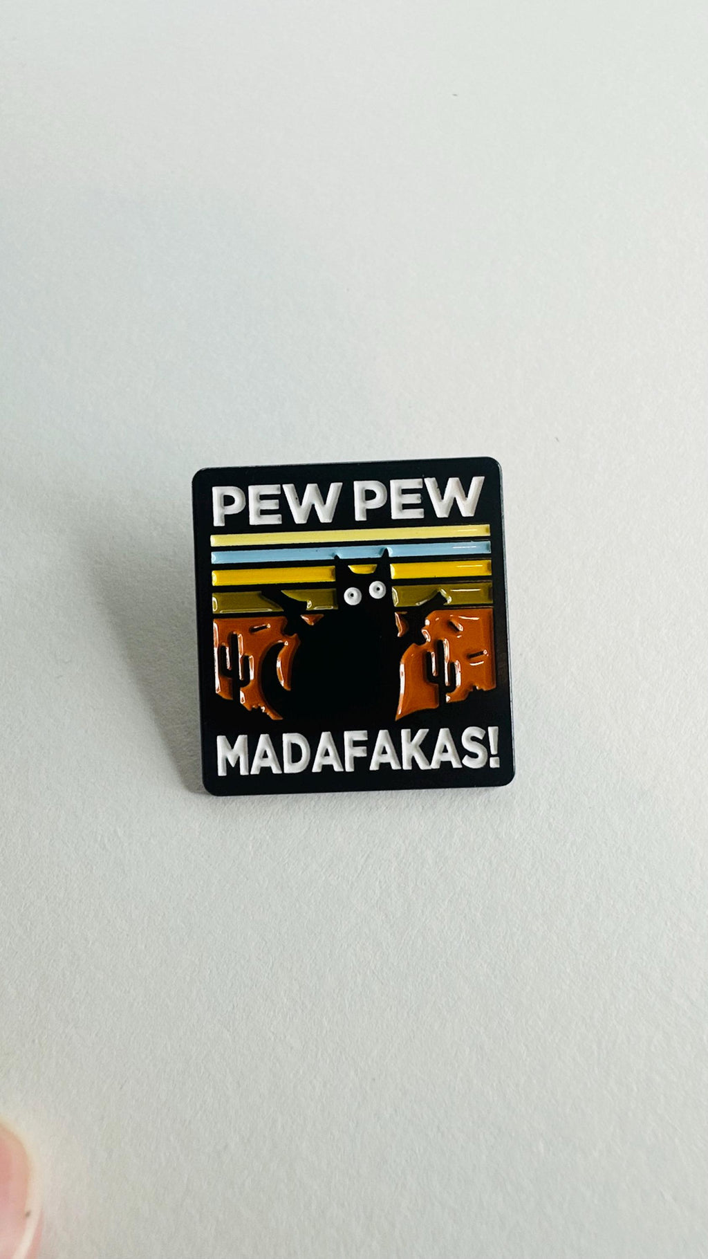 Pew Pew Madafakas Enamel Pin Funny Cat Gun Joke Brooch Lapel Badge Sarcastic Jewelry Gift for Friends