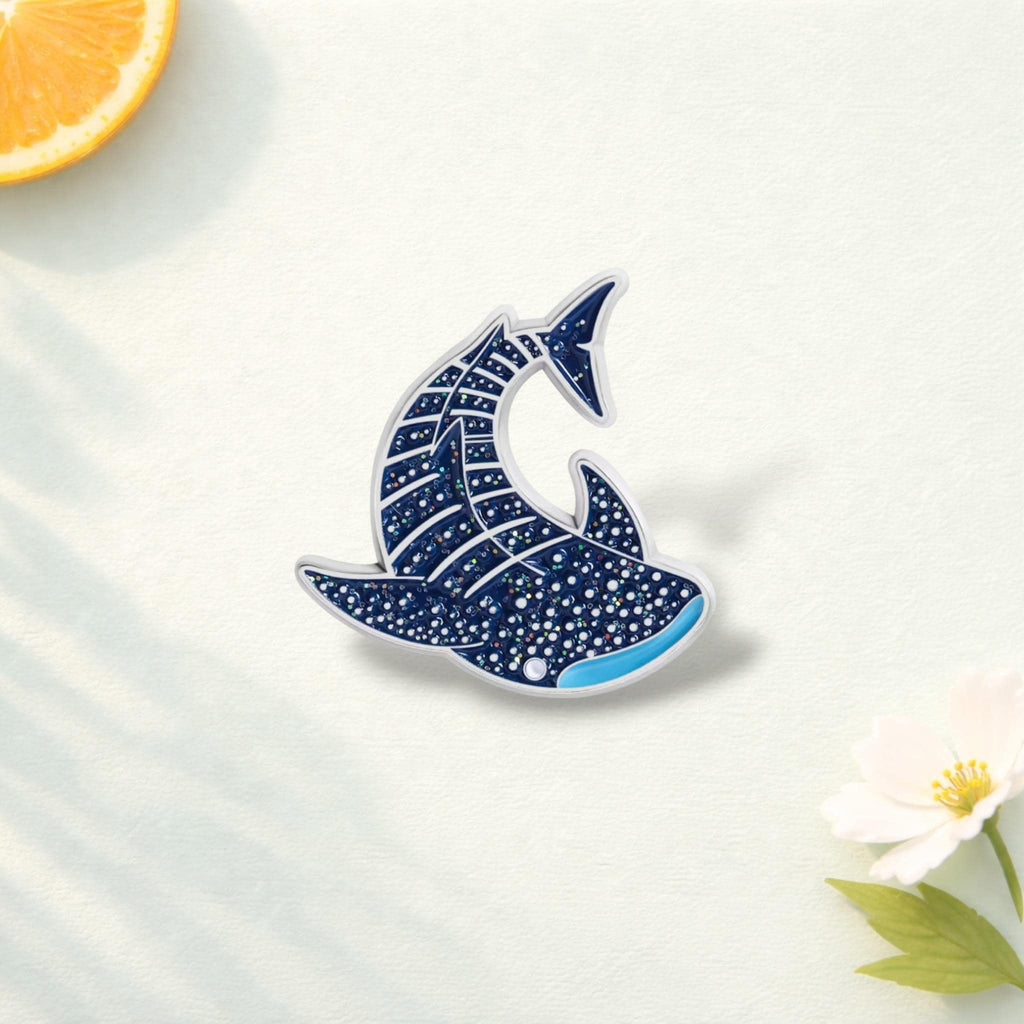 Cartoon Sparkling Underwater Sea Creatures Enamel Pin Glitter Manta Ray Dolphin Shark Brooch Lapel Badge Jewelry Gift