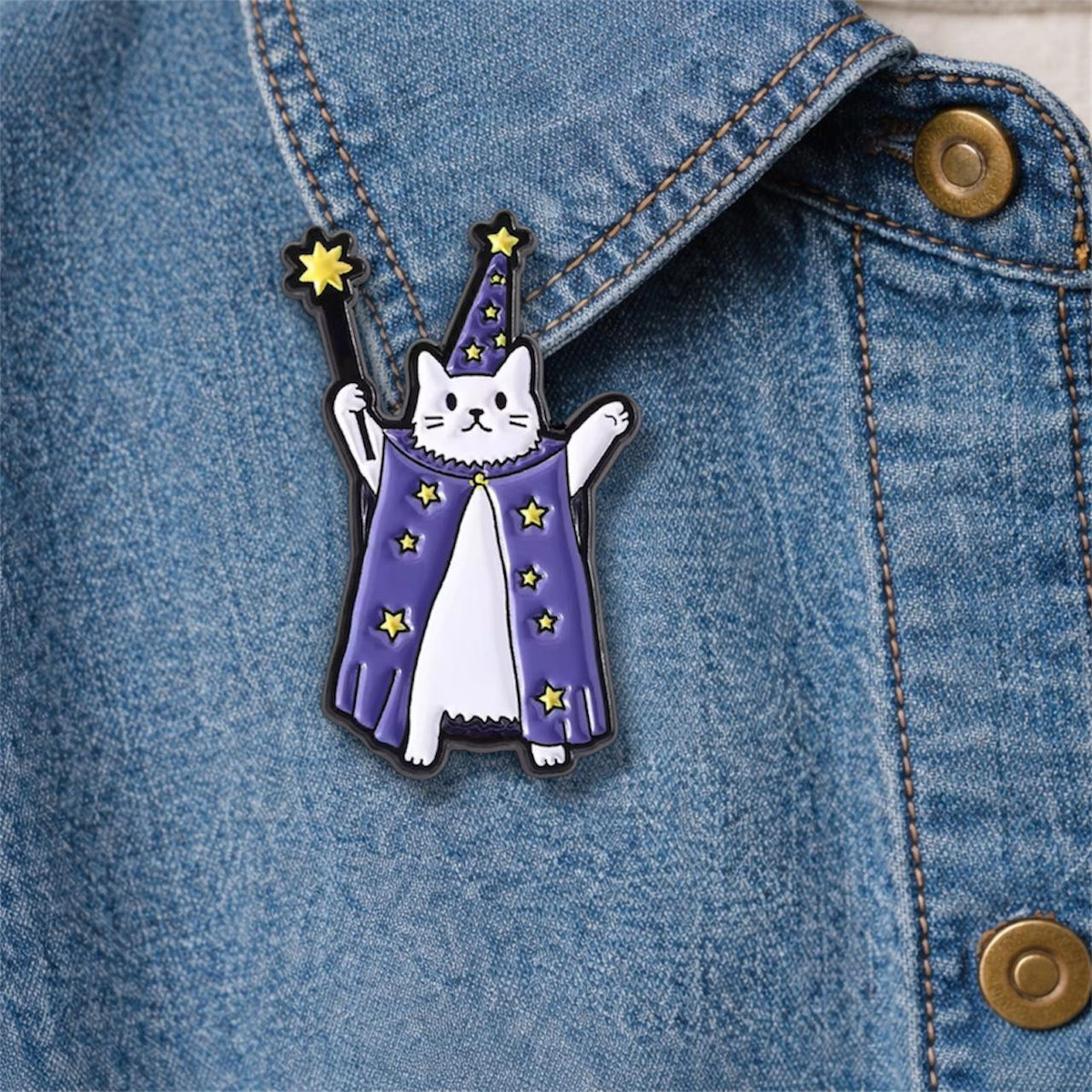 Wizard Cat Holding Magic Wand Enamel Pin Cute Dog With Witch Hat Halloween Brooch Lapel Badge