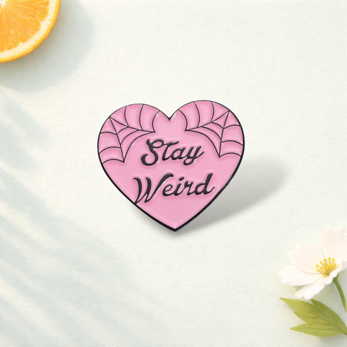 Stay Weird Pink Heart Brooch Enamel Pins Custom Stick to Yourself Metal Brooches Shirt Lapel Badges Cute Jewelry Gift