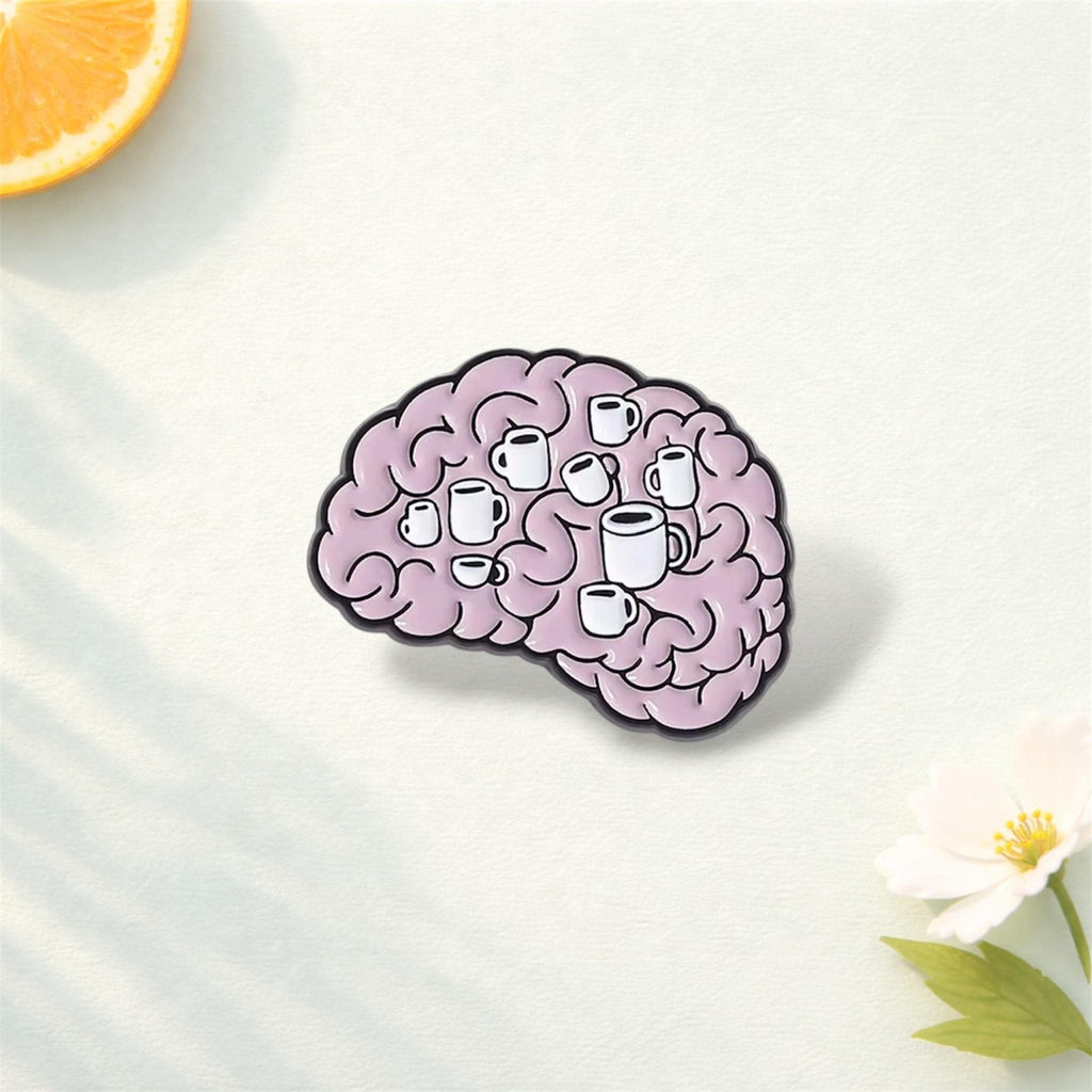 Coffee Is Key to Survival Enamel Pin Cartoon Brain and Cup Brooch Lapel Badge Jewelry Gift for Coffee Lovers
