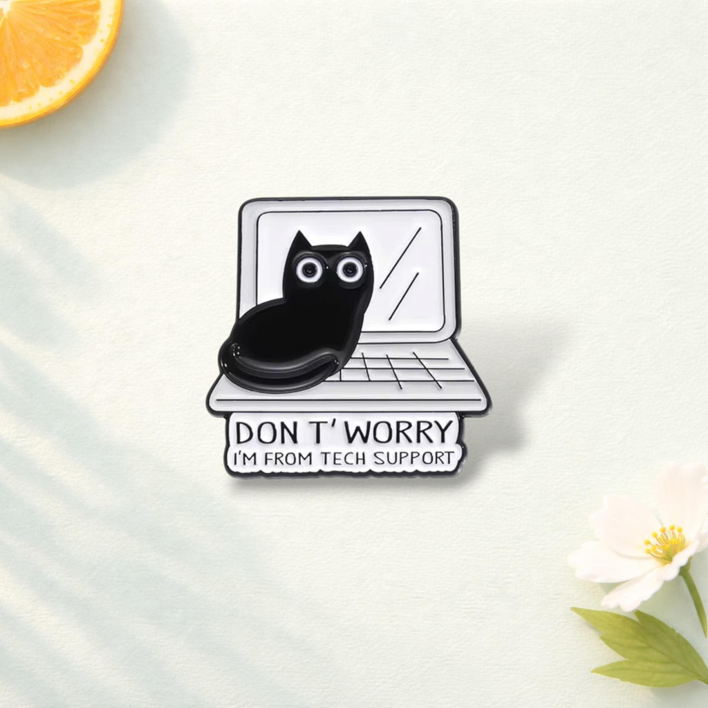 Punk Black Cat Enamel Pins Computer Cat Funny Cartoon Animal Brooches Lapel Badge Backpack Clothes Jewelry Accessories Gift