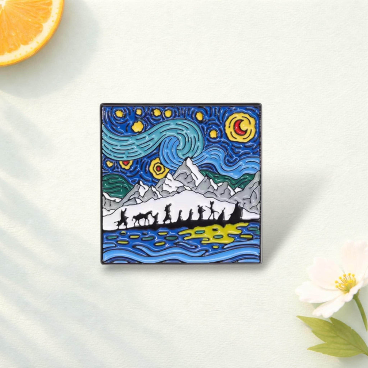 Night Sky Oil Painting Enamel Pin Distorted Night Scene Art Brooch Vintage Style Lapel Badge Backpack Clothes Jewelry Gift