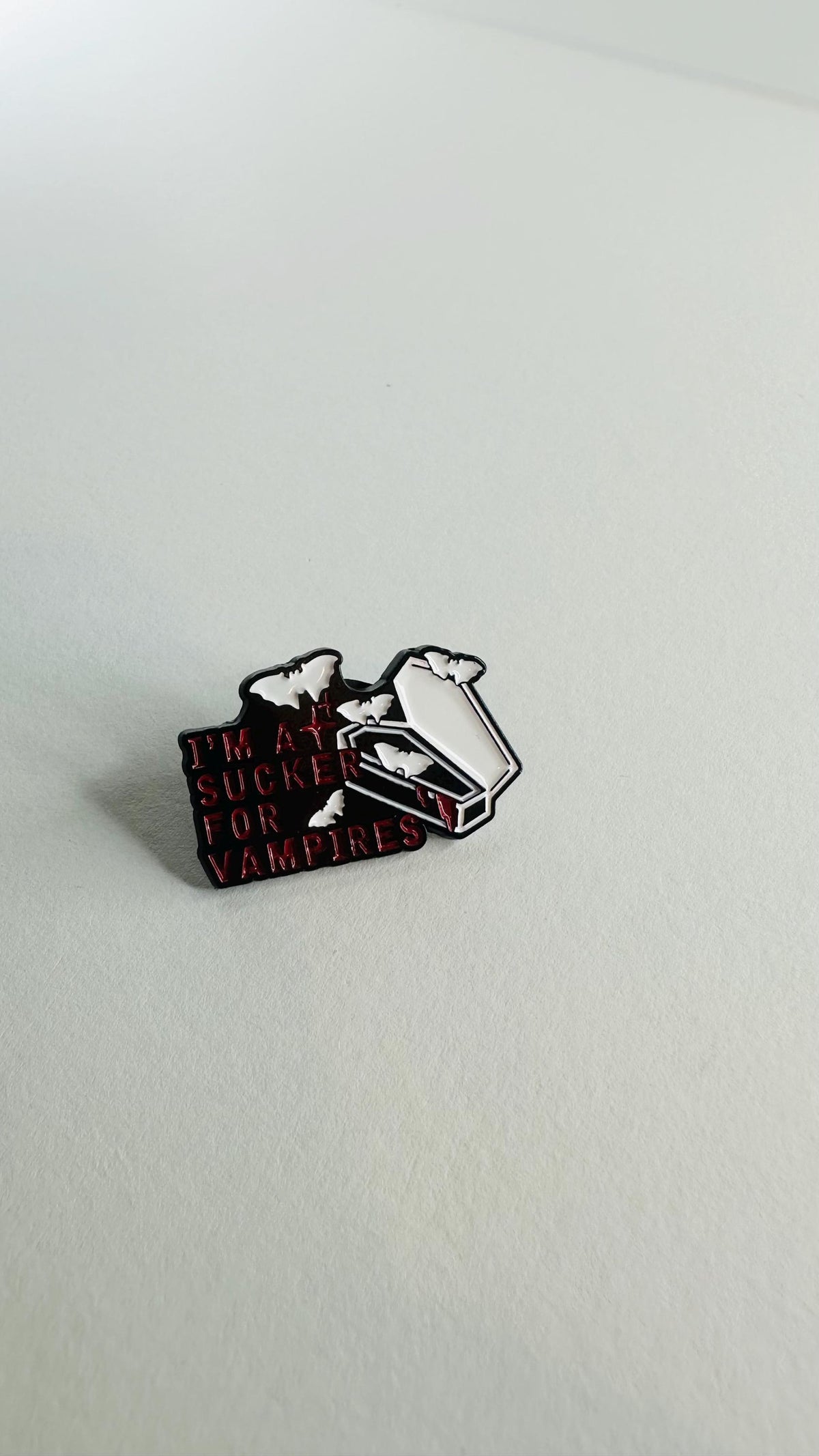 I Am a Sucker for Vampires Enamel Pin Halloween Bat Brooch Horror Movie Inspired Badge Gothic Lapel Pin Gift for Friends