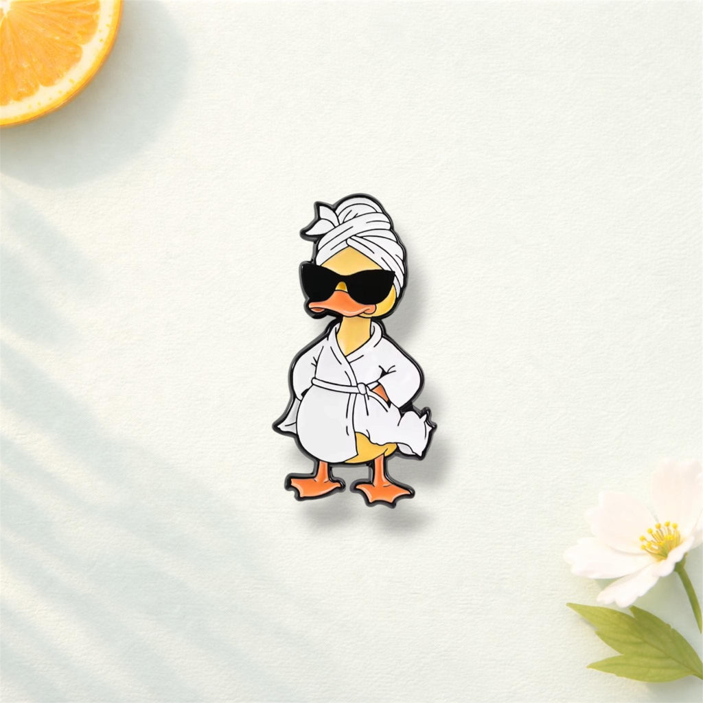 Cute Bathroom Animal Enamel Pins Goose in Sunglasses Duck in Towel Brooch Lapel Badge Jewelry