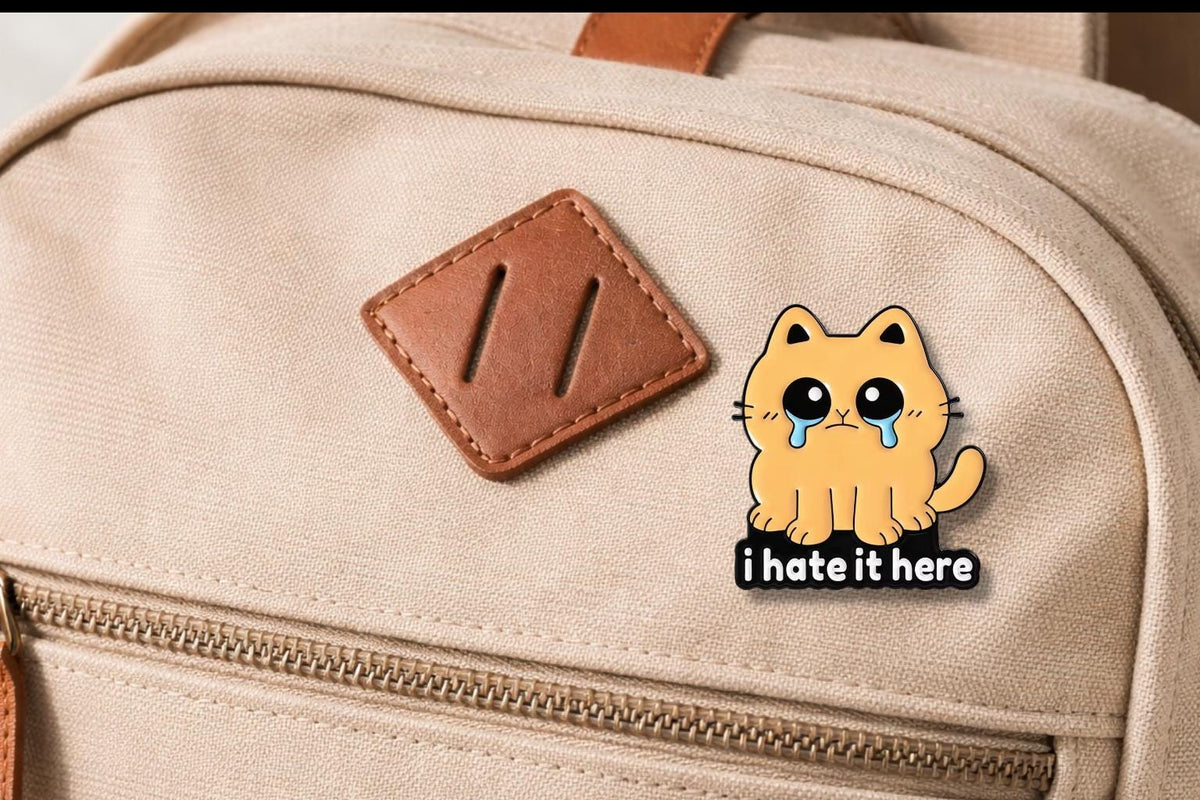 Cries in Corporate Enamel Pin Funny Cat Animal Quote No Time Cry I Hate It Here Brooch Lapel Badge