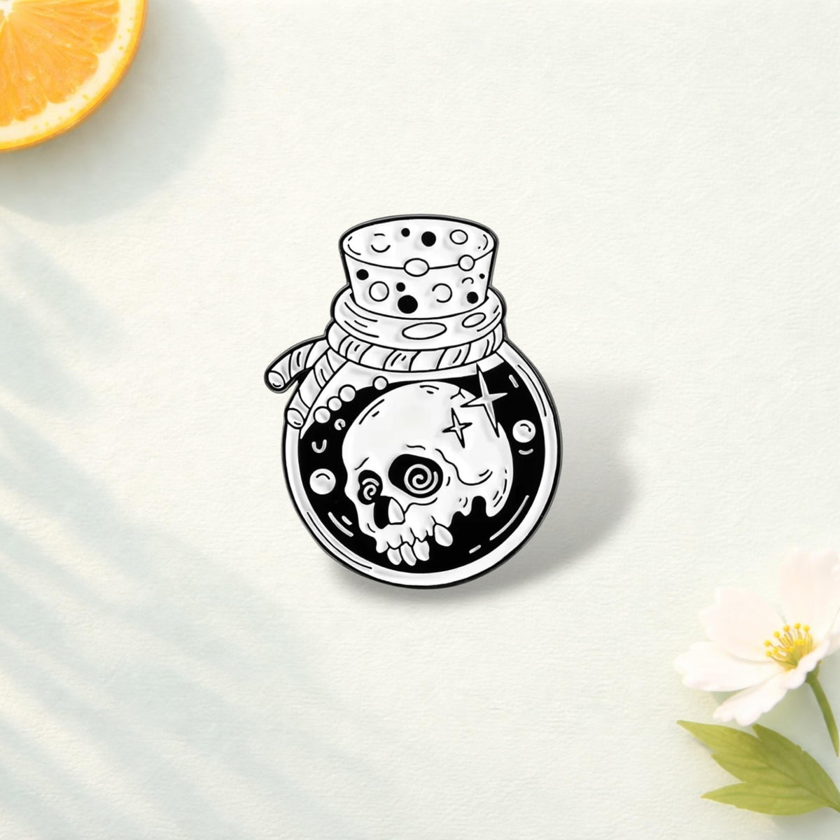 Punk Gothic Magic Bottle Skeleton Enamel Pin – Horror Skull in Bottle Brooch – Lapel Badge Jewelry
