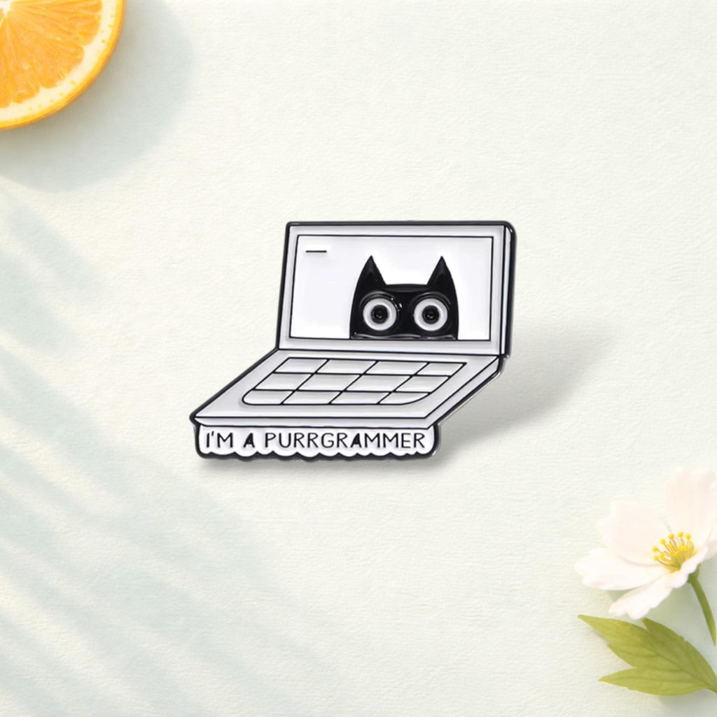 Punk Black Cat Enamel Pins Computer Cat Funny Cartoon Animal Brooches Lapel Badge Backpack Clothes Jewelry Accessories Gift