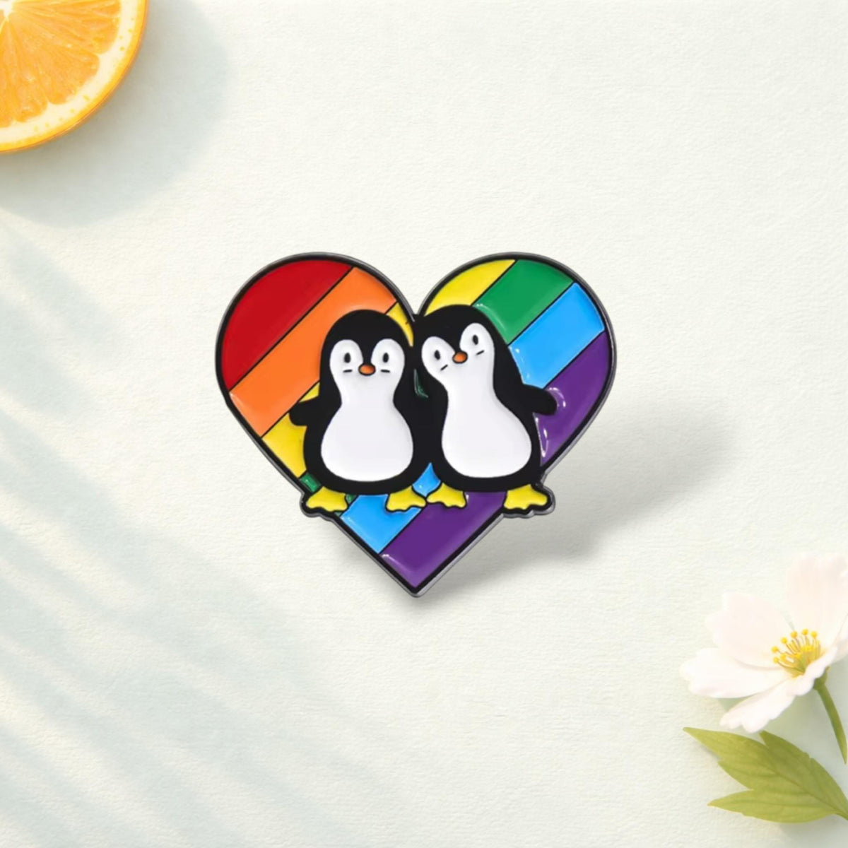 Cute Penguin Couple Enamel Pin Rainbow Heart Love Brooch Pride LGBTQ Badge Animal Lover Gift Lapel Pin Backpack Jewelry