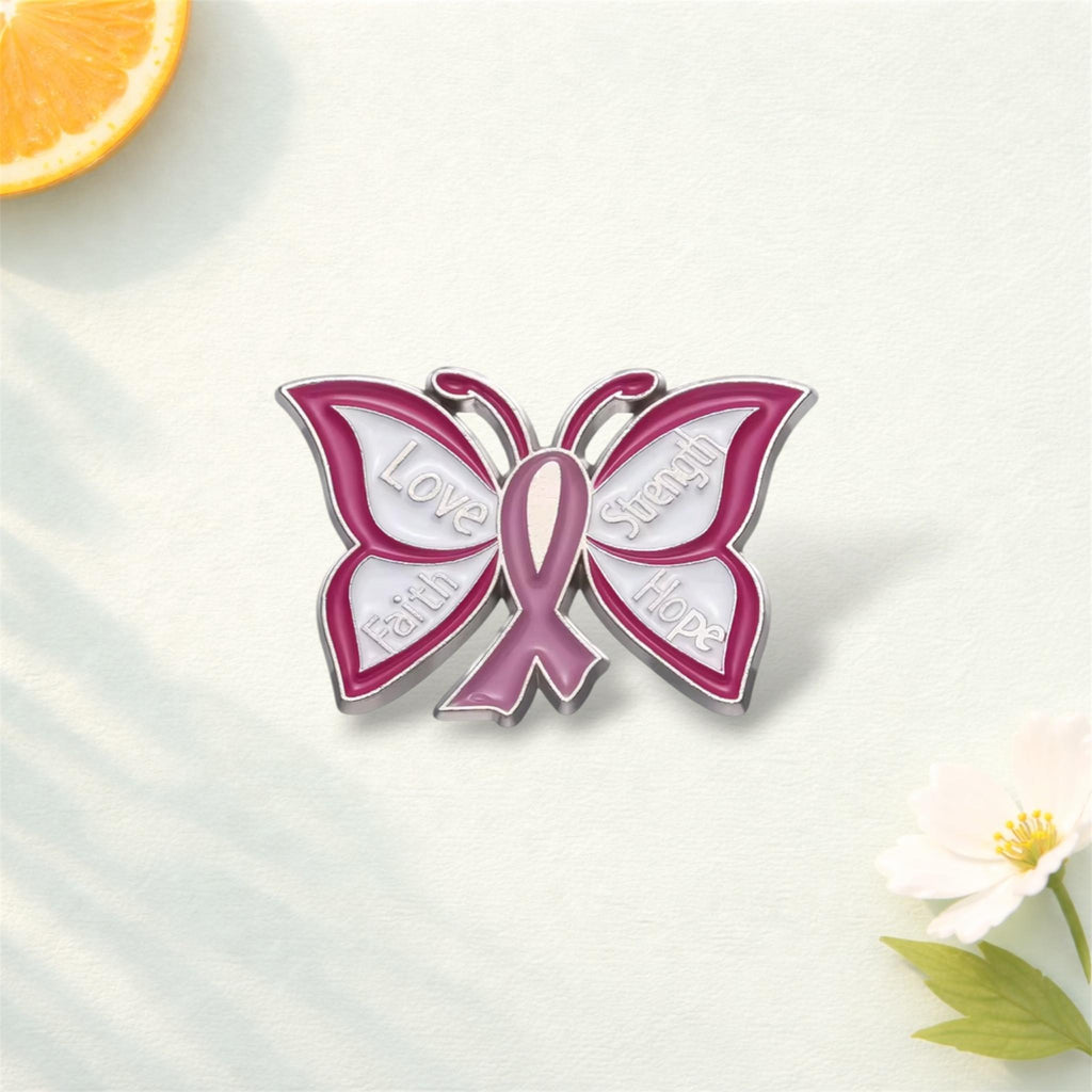 Ribbon Butterfly Enamel Pin Love Strength Faith Hope Brooch Awareness Pin Motivational Jewelry Gift Backpack Badge