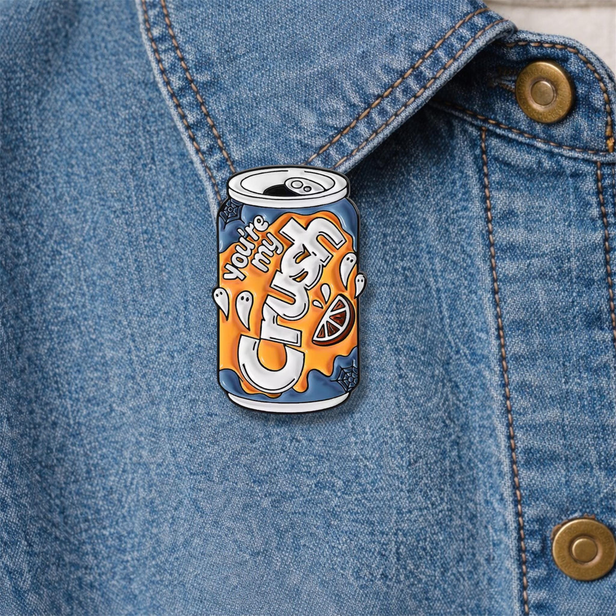Cartoon Juice Drink Enamel Pin You Are My Crush Halloween Ghost Orange Soda Brooch Lapel Badge Jewelry Gift