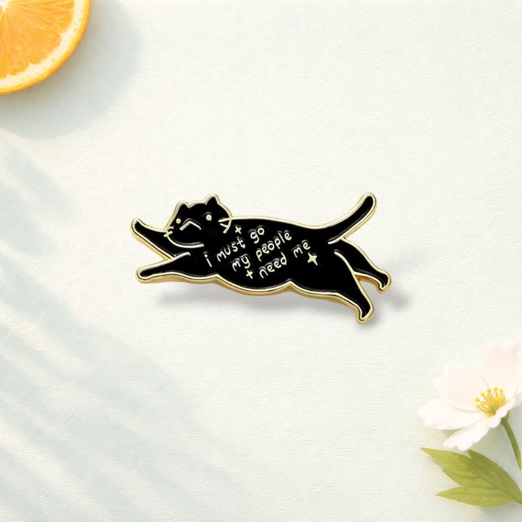Funny Black Cat Enamel Brooch With Slogan Zinc Alloy Lapel Pin Cartoon Animal Badge Backpack Hat Clothes Accessory Gift