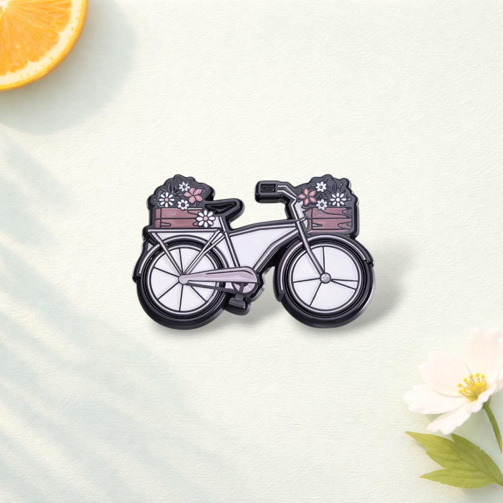 Floral Bicycle Car Enamel Pin Cute Creative Flower Cartoon Brooch Funny Artistic Lapel Badge Backpack Jewelry Gift