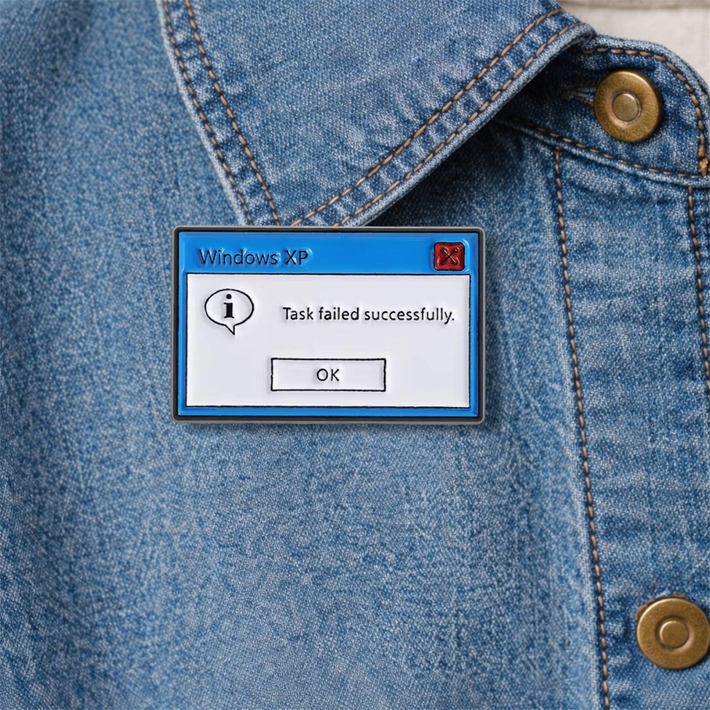 Task Failed Successfully Enamel Pin – Retro Computer Error Message Brooch – Funny Glitch Tech Aesthetic Lapel Badge – Nerd Programmer Gift