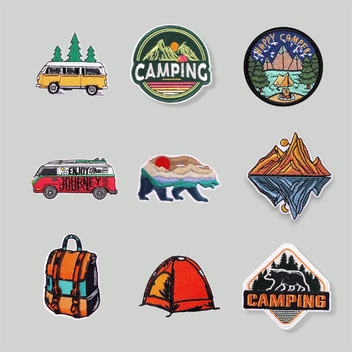 Mountain Camping Adventure Embroidered Patch – Custom Iron-On Logo Badge – Outdoor Hiking Nature Patch for Jackets, Hats & Bags