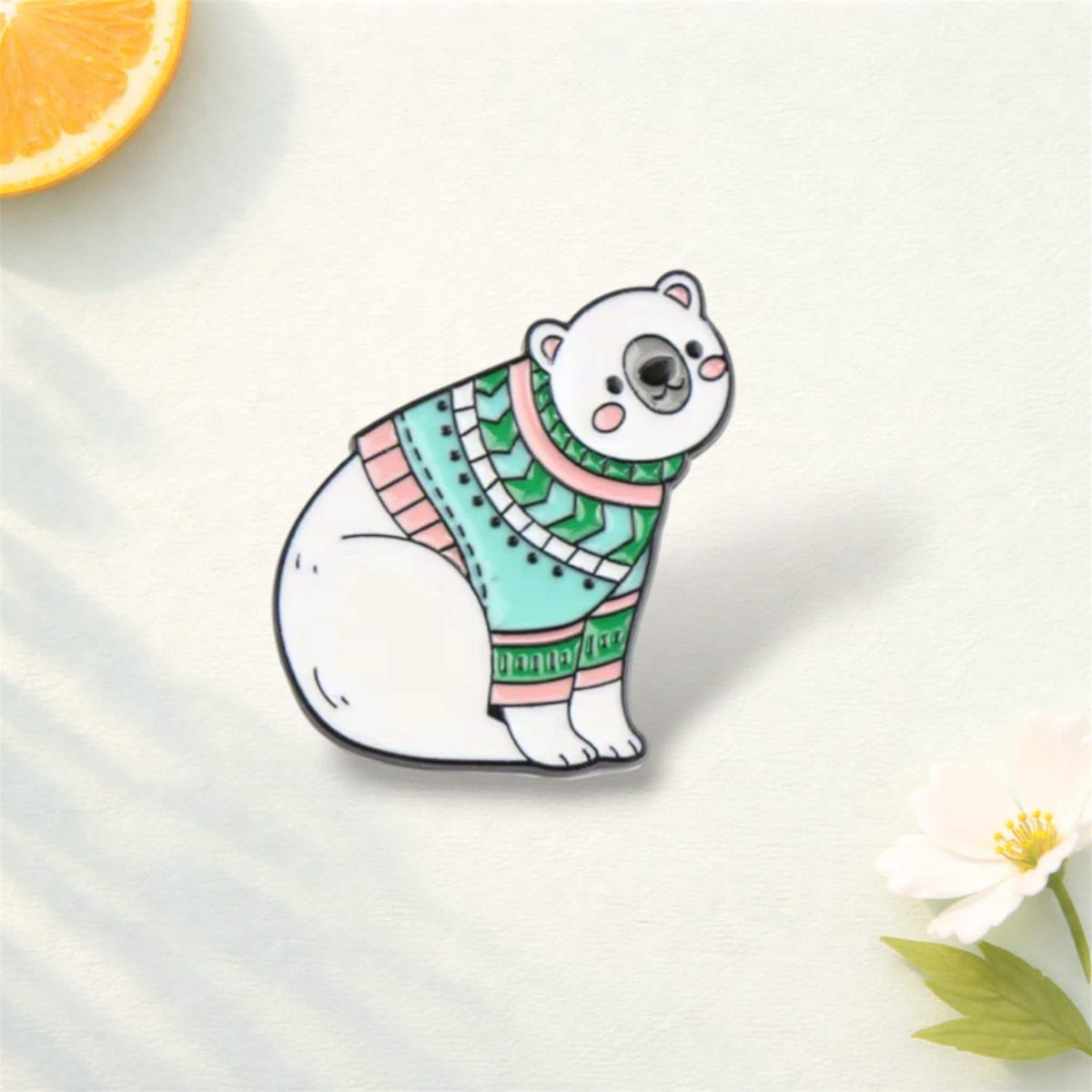 Whimsical Polar Bear Pin with Sweater Design. Eye - Catching Colors. Suitable for Backpacks or Hats