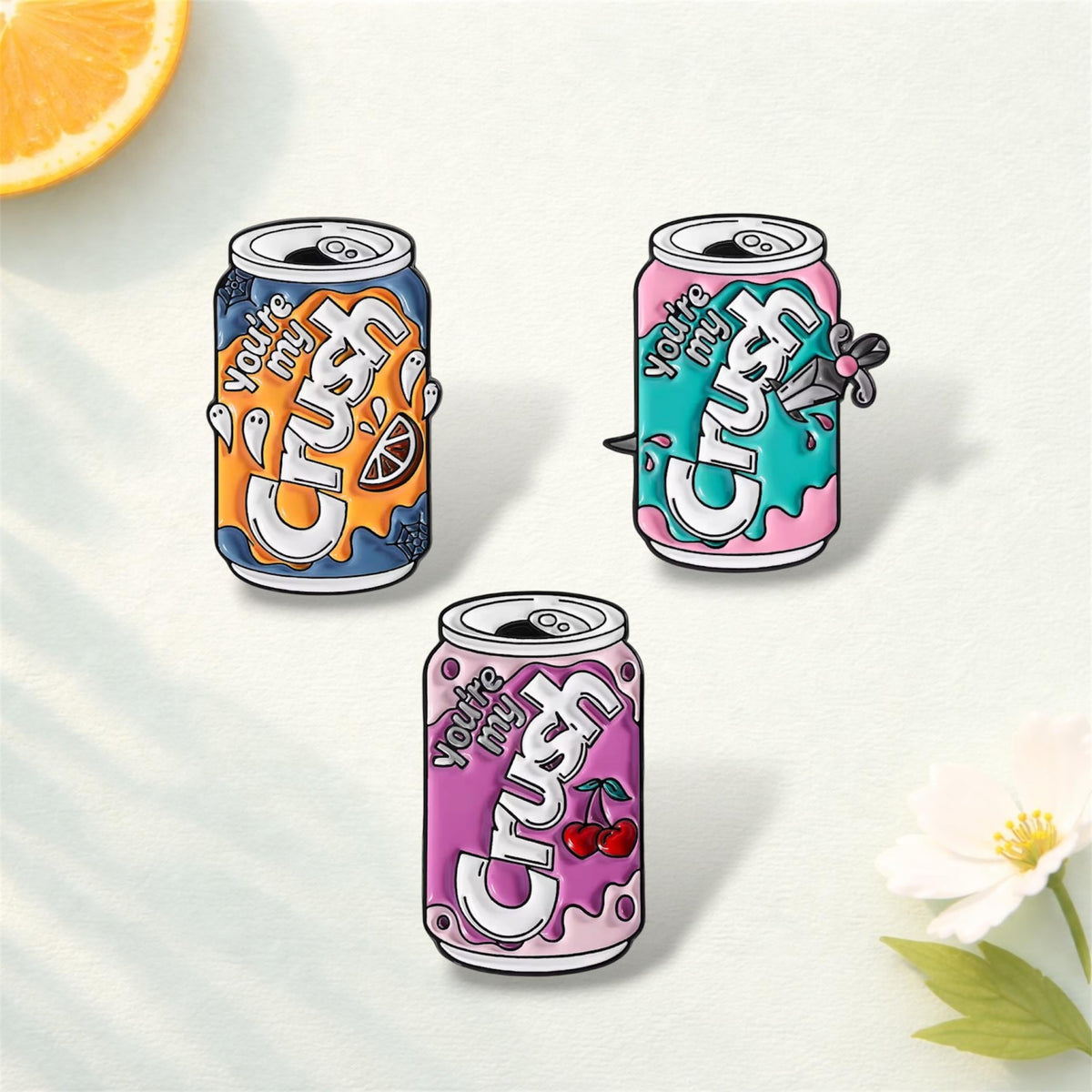 Cartoon Juice Drink Enamel Pin You Are My Crush Halloween Ghost Orange Soda Brooch Lapel Badge Jewelry Gift