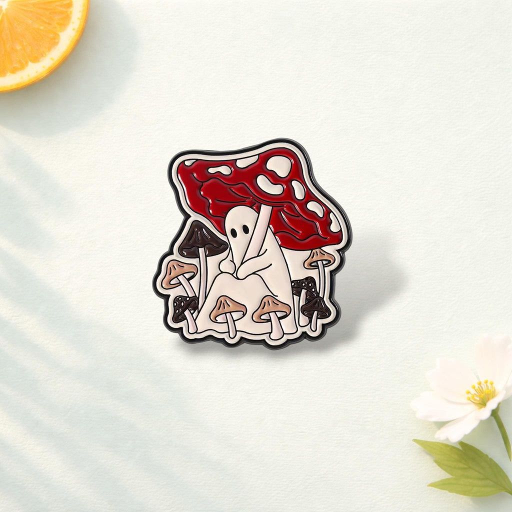Wandering Ghost Enamel Pin Mushroom Umbrella Halloween Spooky Brooch Lapel Badge Jewelry Gift for Friends