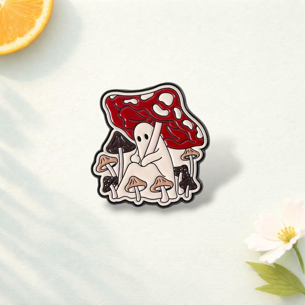 Wandering Ghost Enamel Pin Mushroom Umbrella Halloween Spooky Brooch Lapel Badge Jewelry Gift for Friends