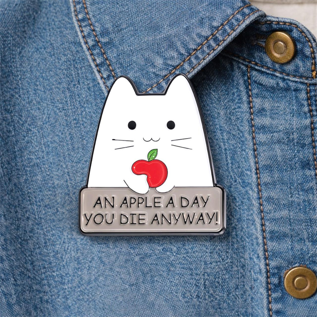 Cartoon White Nameplate Text Cat Enamel Brooch Rainbow Backpack Badge Clothing Accessories Gift
